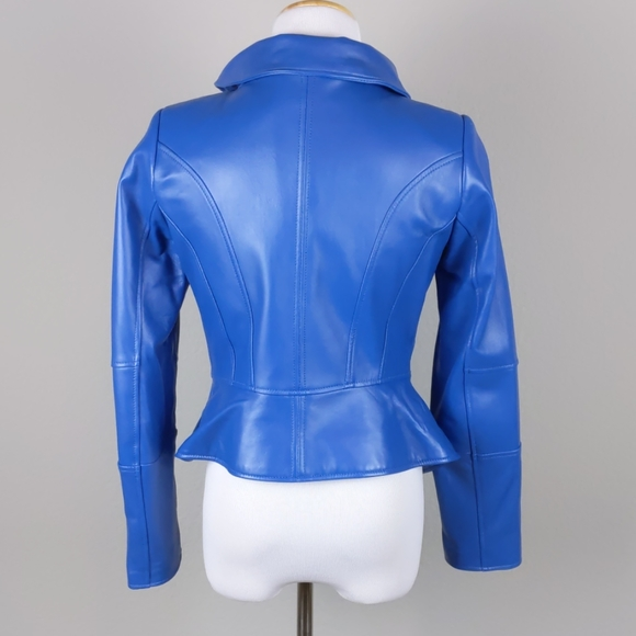 Gili Qvc Peplum Motos Blue Leather Jacket