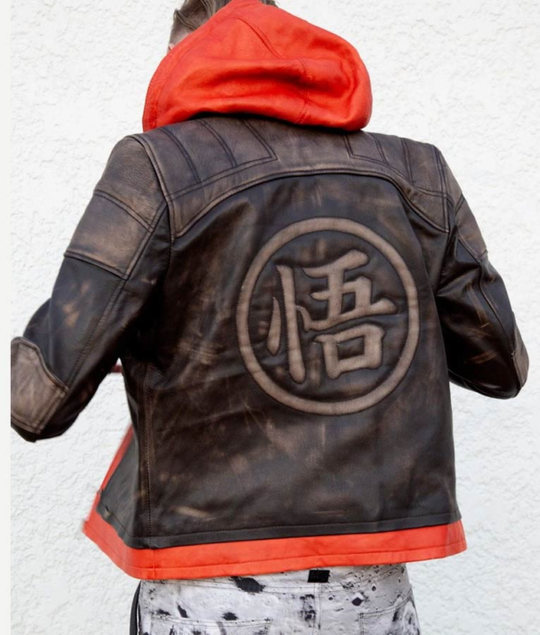 Goku Orange Hood Brown Leather Jacket
