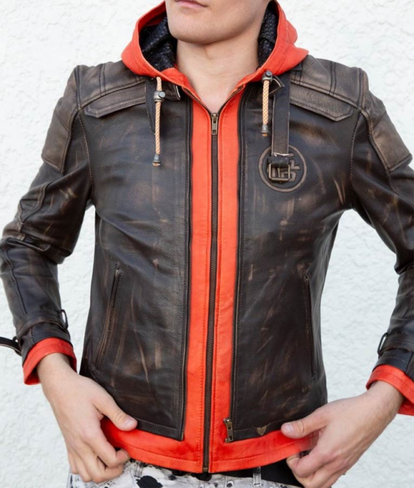 Goku Orange Hood Brown Leather Jackets