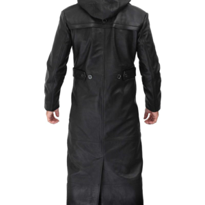 Gravel Black Hooded Leathers Trench Coat