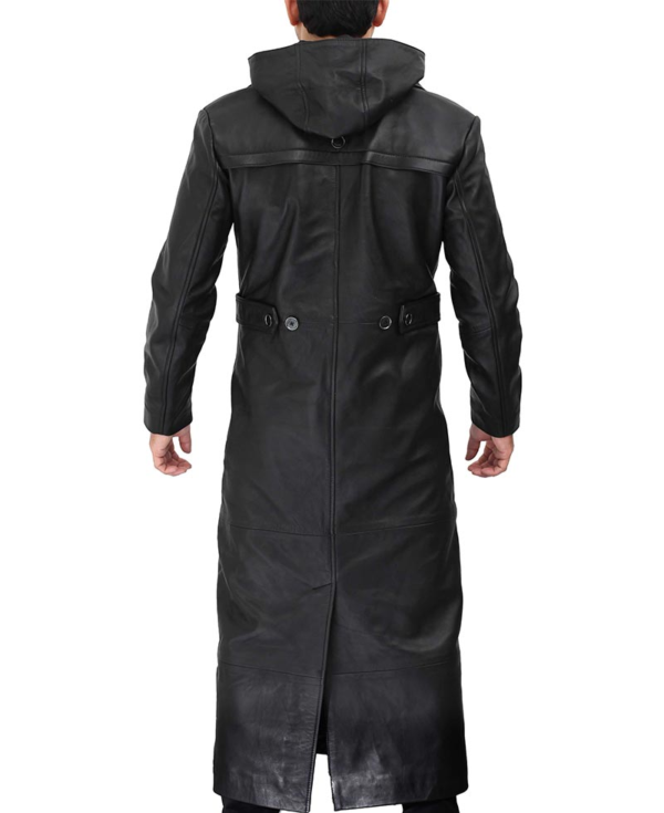 Gravel Black Hooded Leathers Trench Coat