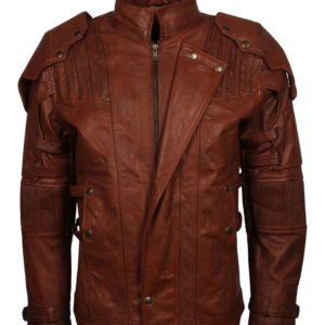 Mens Brown Galaxy Guardians Cosplay Biker Leather Jacket