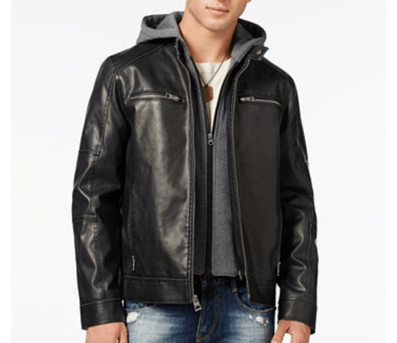 Guess Hooded Leather Jacket