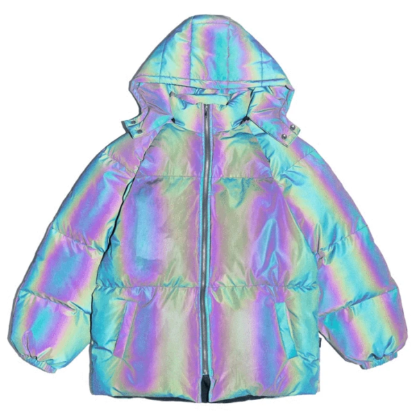 Holographic Reflective Merch Puffer Jacket