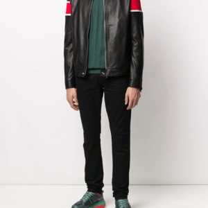 Iceberg Striped Sleeve Leather Jacket