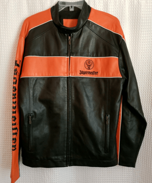 Jagermeister Black And Orange Leather Jacket