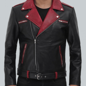 Jimmy Moto Biker Black And Maroon Leather Jacket