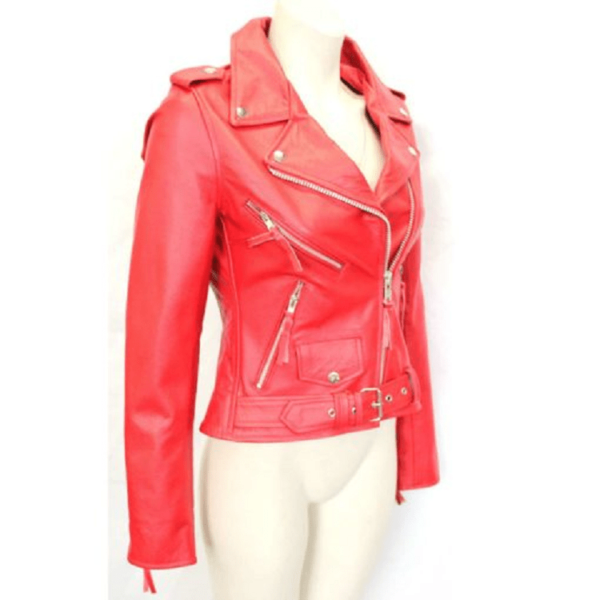Ladiess Red Leather Jacket