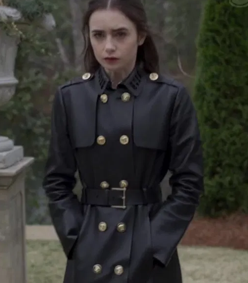 Lily Collins Inheritance Leather Coat