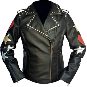 Love In Fashion Red Heart Stars Leather Jacket