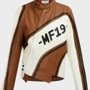 MF 19 Biker Brown And White Leather Jacket