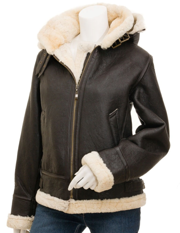 Marilyn Dark Brown Shearling Leather Jacket - Right Jackets