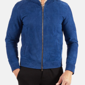 Men Vintage Slim Fit Blue Leather Jacket