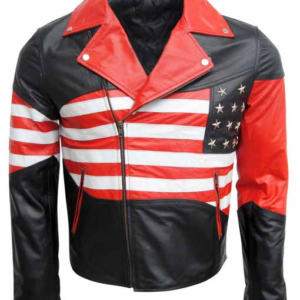 Mens Independence Day American Flag Leather Jacket