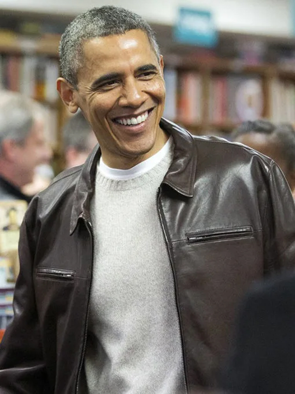 Mens President Barack Obama Brown Leather Jacket