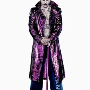 Mens Suicide Squad Jared Leto Joker Crocodile Leather Trench Coat Front