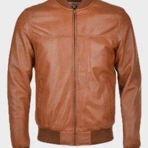 Men Waxed Bomber Real Leather Brown Jacket