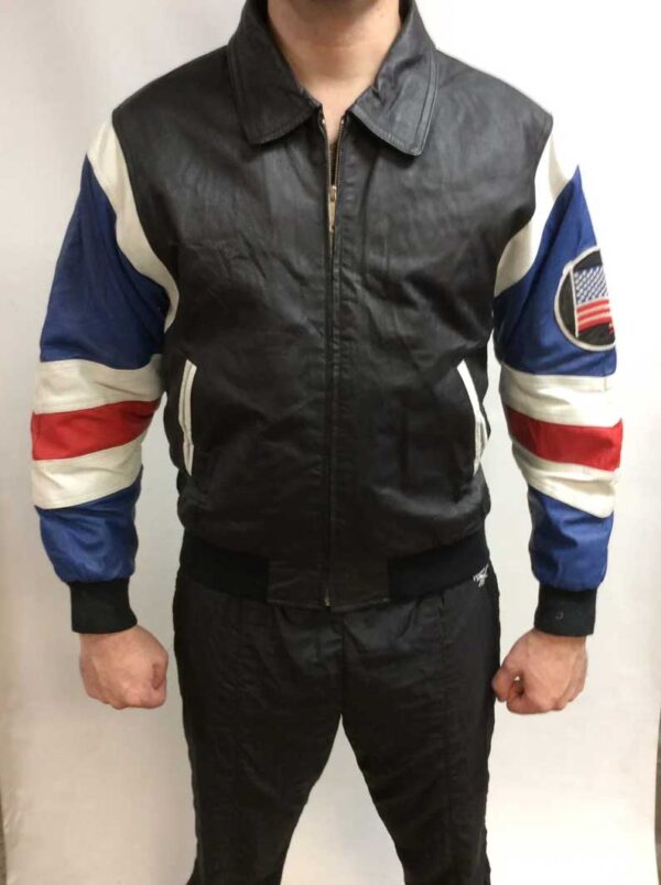 Michael Hoban USA American Flag Biker Leather Jacket