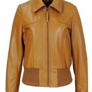 Milan Tan Leather Bomber Jacket