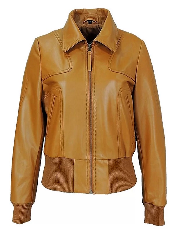 Milan Tan Leather Bomber Jacket