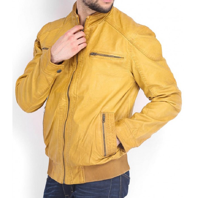 Mustard Color Leather Jacket - Right Jackets