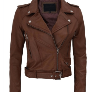 Nellie Asymmetrical Dark Brown Cropped Leather Jacket