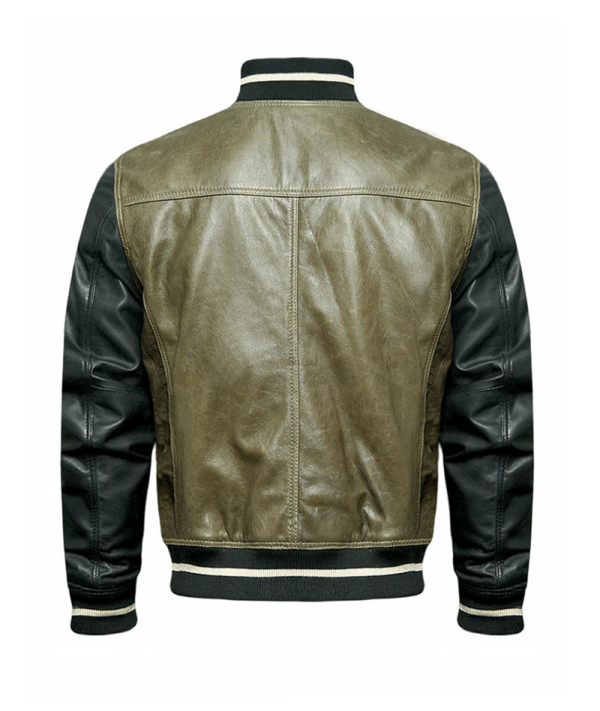 Olive Green And Black Leathers Jacket