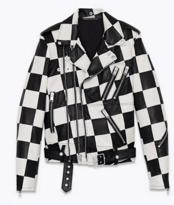 Paris Buckingham Bold And The Beautiful Checkered Leather Jacket