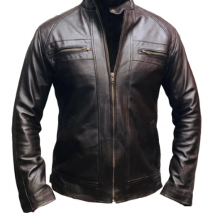 Quilted Cafe Racer Biker Leather Jacket