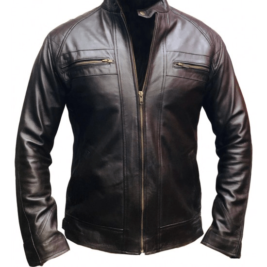Quilted Cafe Racer Biker Leather Jacket