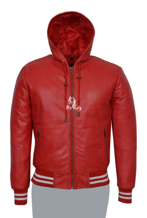 Red Hooded Leather Jacket