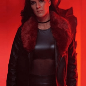 Rhona Acceleration Natalie Burn Black Leather Jacket With Fur Collar