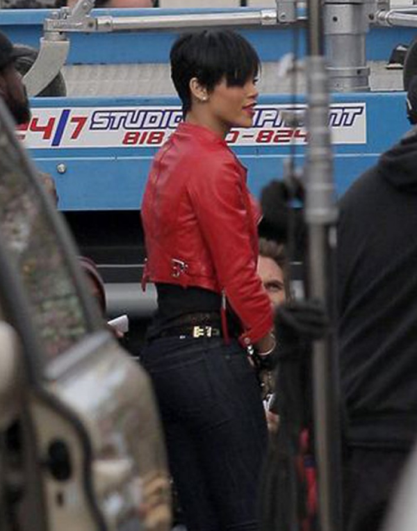 Rihanna Red Leathers Jacket