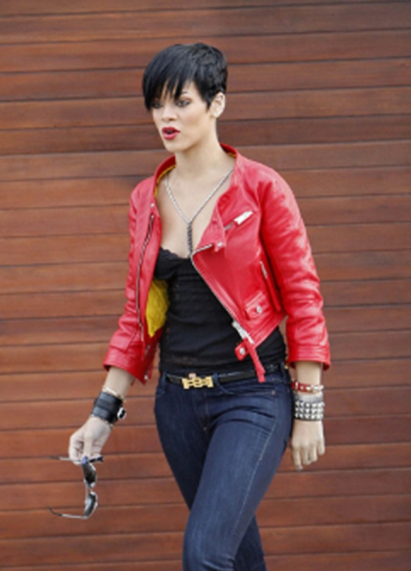Rihanna Reds Leather Jacket
