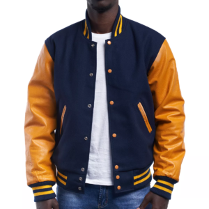 Royal Wool Body Bright Gold Leather Sleeves Letterman Jacket