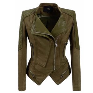 Women’s Deerskin Classic Retro Punk Motorcycle Pure Color Jacket