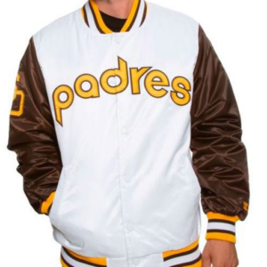San Diego Padres Brown And White Satin Varsity Jacket