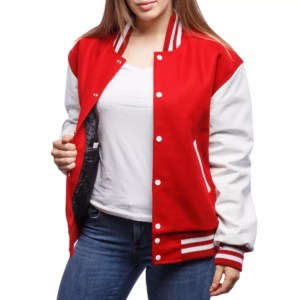Scarlet Wool Body Bright White Leather Sleeves Letterman Jacket