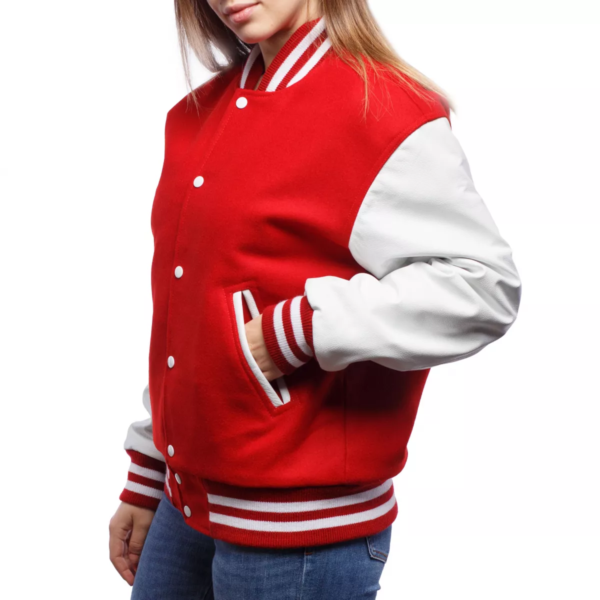 Scarlet Wool Body Bright White Leather Sleeves Lettermans Jacket