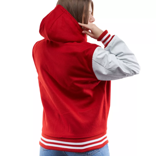 Scarlet Wool Body Bright White Sleeves Hoodie Letterman Jackets