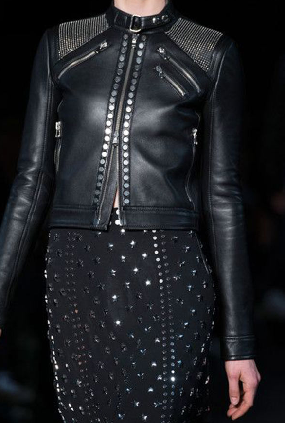 Silver Studded Blacks Leather Jacket