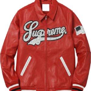 Supreme Uptown Studded Red Varsity Leather Jacket