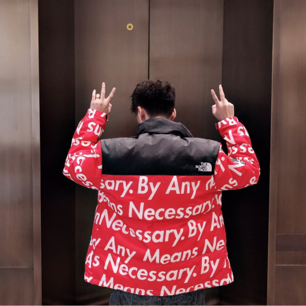 Supremes Tnf By Any Means Red Necessary Nuptse Parachute Jacket