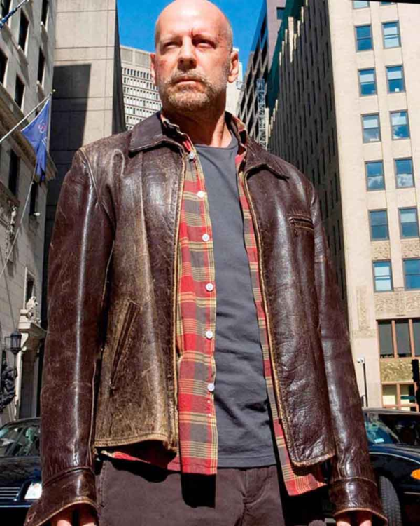 Bruce Willis Surrogates Greer Brown Distressed Leather Jacket