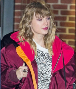Burgundy Oversized Taylor Swift Bomber Jacket - Right Jackets