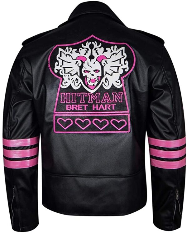 The Jasperz Hitman Bret Hart Back Skull Embroidery Wrestlers Leather Jacket Back