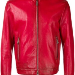 Mens Dsquared2 Red Leather Jacket