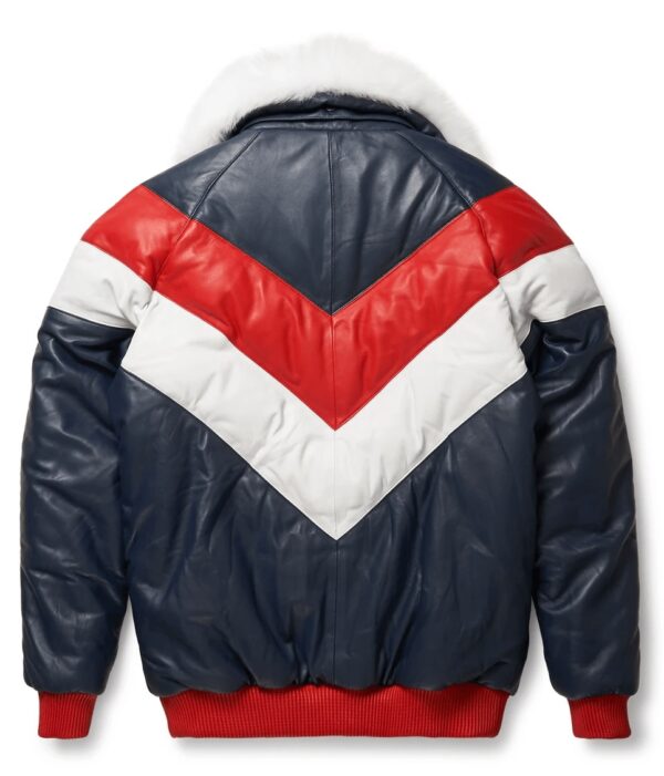 Goose Country V-bomber Two-tone Red/white/blue Leather Jacket