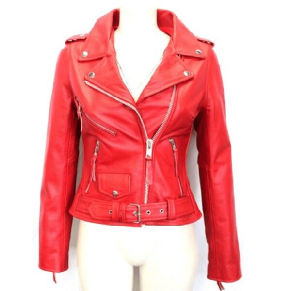 Ladies Design Red Biker Real Leather Jackets