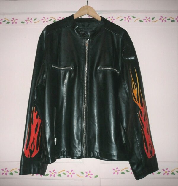 BC Ethic Racing Flame Sleeved Motorcycle Leather Jackets